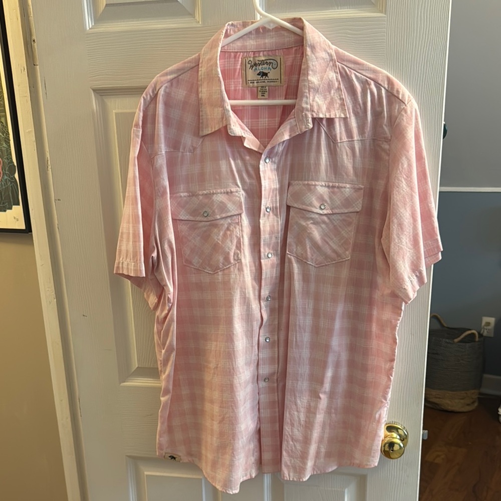Western Aloha Pink Casual Pearl Snap Button Down Shirt with Soft Cotton Blend